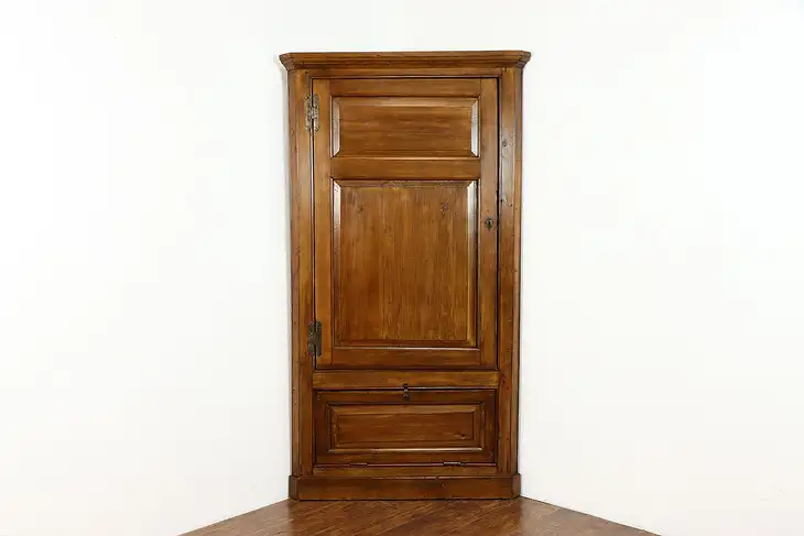 Farmhouse Country Pine Antique Corner Cabinet, Pantry Cupboard #39437