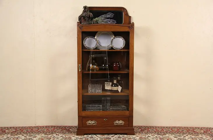 Oak 1900 Antique Bookcase or China Display Cabinet