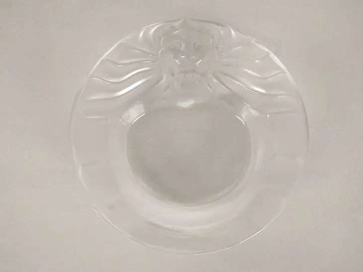 Lalique France Signed Crystal Ashtray with Lion Head46