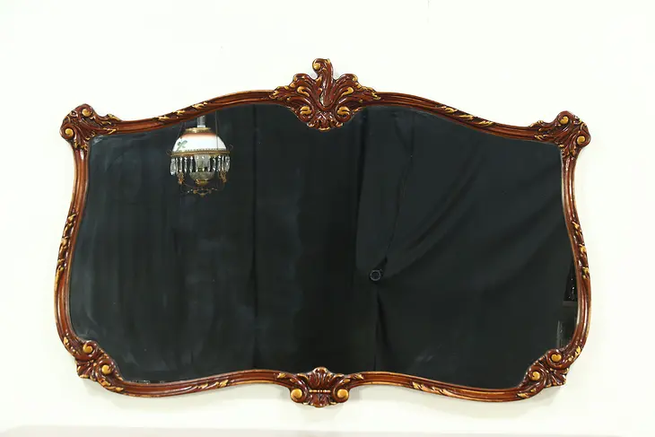 Baroque Carved Cherry Vintage Wall Mirror, Hand Painted Signed Montalbano