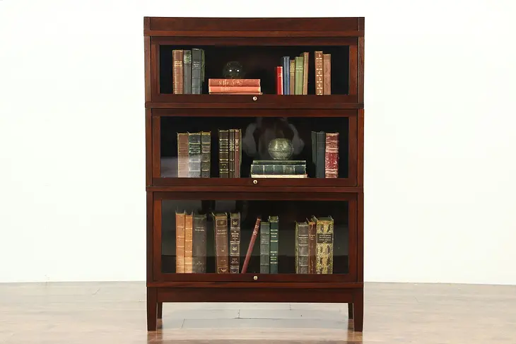 Mahogany Antique 3 Section Stacking Lawyer Library Bookcase, Globe Wernicke