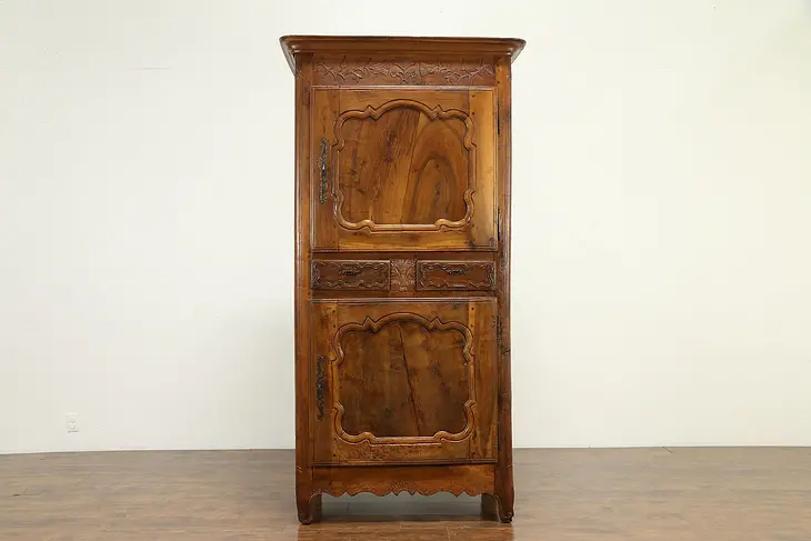 French Antique 1750 Farmhouse Country or Provincial Armoire Bonnetier #31574