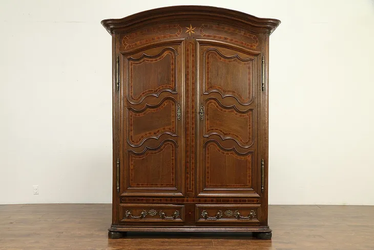Country French Antique 1770 Walnut Armoire or Wardrobe, Marquetry #31835
