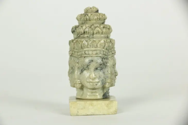 Cambodian Carved Marble 4 Face Sculpture