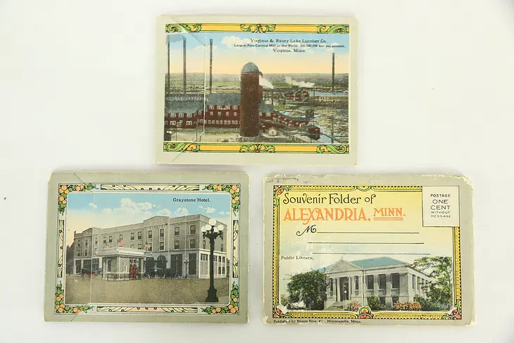 Souvenir Antique Post Card Folder Photos Hibbing, Detroit & Alexandria, MN