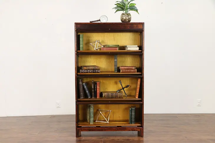 Lawyer Antique 4 Stack Birch Library Bookcase, Wavy Glass Signed GRM #30592