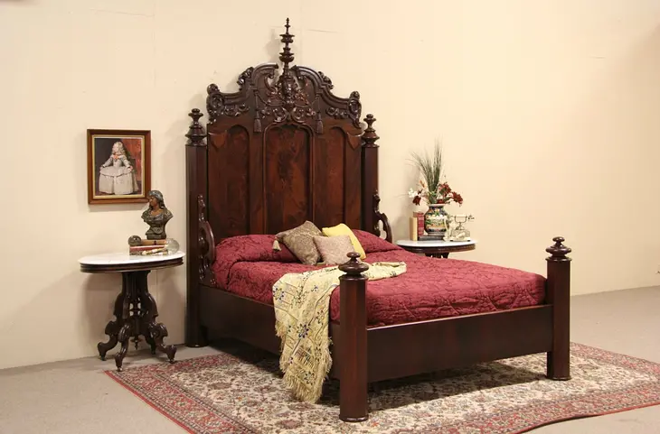 Empire 1840 Antique Carved Mahogany Queen Size Bed
