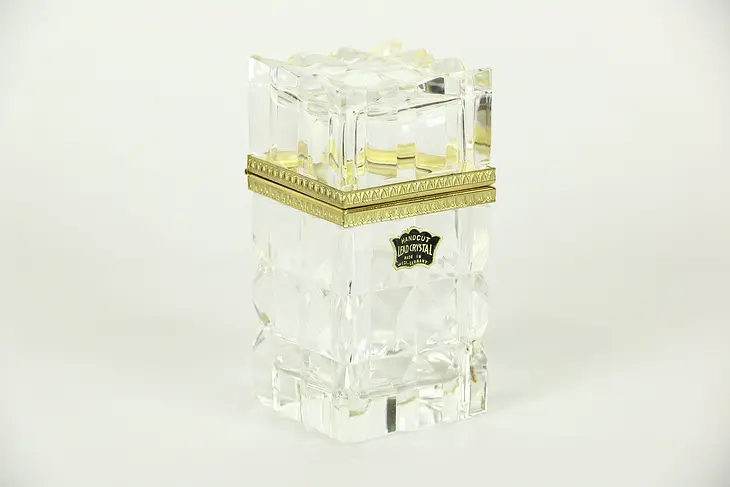 Cut Crystal Covered Jar or Cigarette Holder, Signed Germany