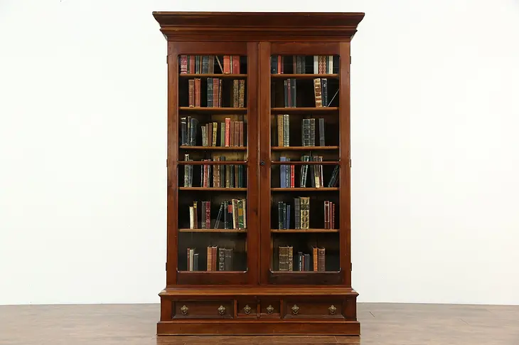 Pine Hand Crafted 1870 Antique Victorian Library Bookcase, Glass Doors
