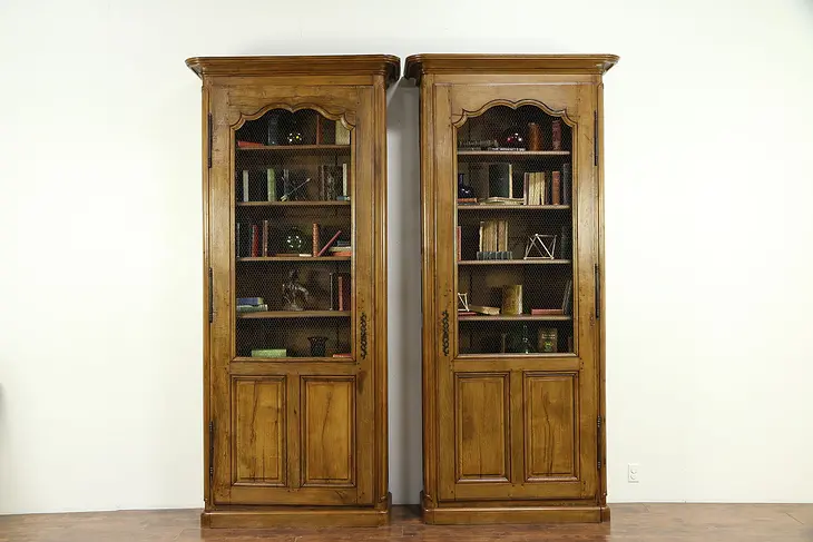 Pair French Country Provincial Oak 1780 Antique Library Bookcases #30693