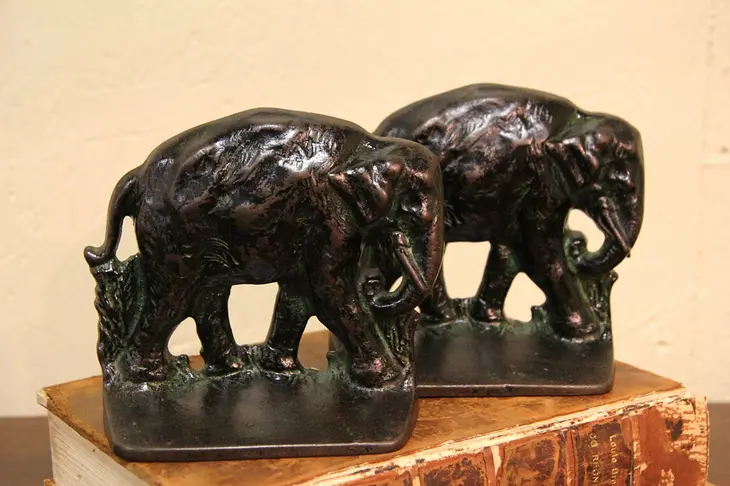 Pair of Iron Elephant Antique 1900 Bookends