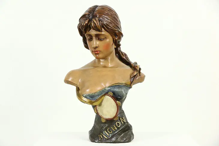 Mignon Bust Sculpture, Hand Painted, Signed Bailey, Pat. 1900