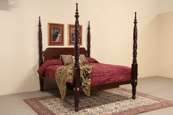 King Size Empire Acanthus Carved 1825 Antique Bed