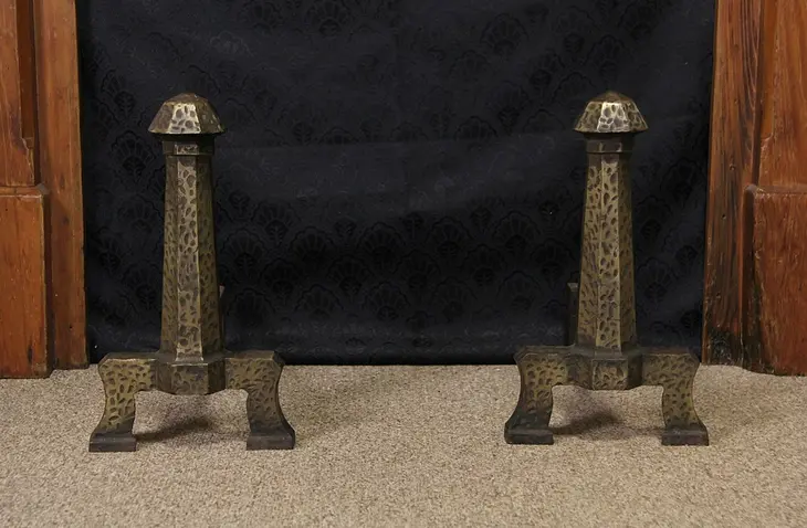 Pair of Arts & Crafts or Mission 1900 Antique Fireplace Andirons