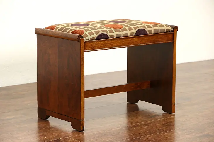 Midcentury Modern 1950 Vintage Walnut Bench, New Upholstery