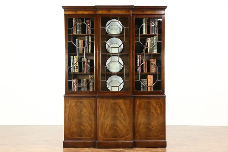 Baker 1940's Vintage Mahogany Breakfront China Cabinet or Bookcase