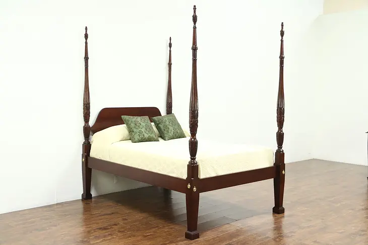 Poster Rice Plantation Vintage Carved Mahogany Full Size Bed, Signed Councill