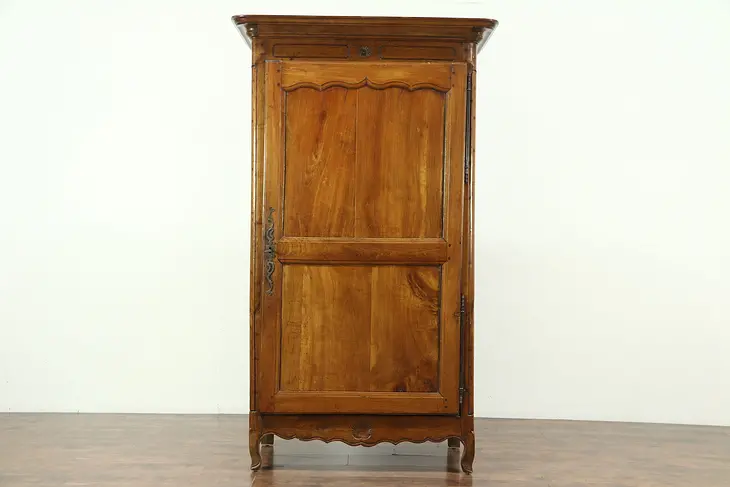 Country French Antique 1750 Carved Fruitwood Armoire, Original Lock #28787