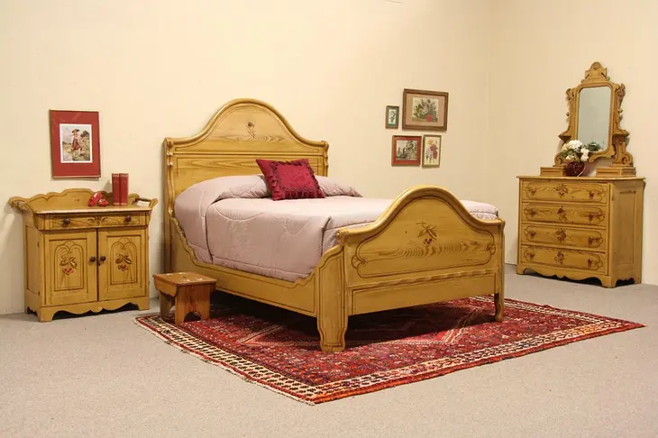 Victorian 1880 Original Hand Painted Pine 3 Pc. Cottage Bedroom Set
