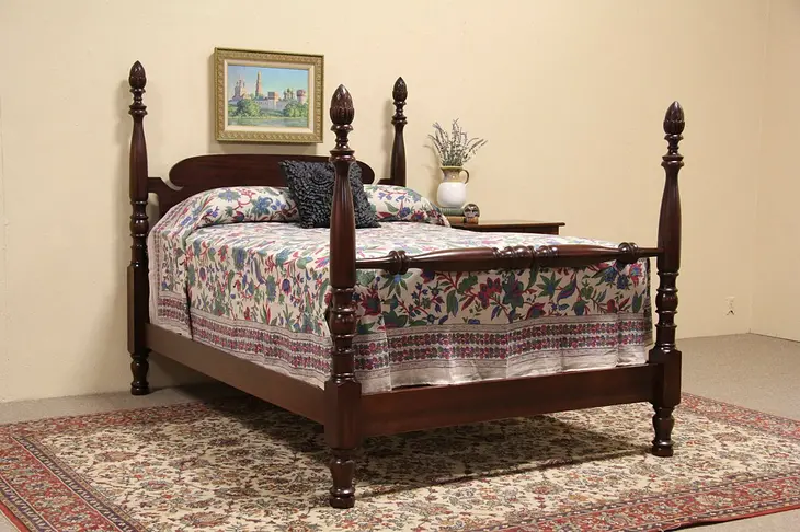 Poster Bed, Carved Mahogany 1920 Full Size