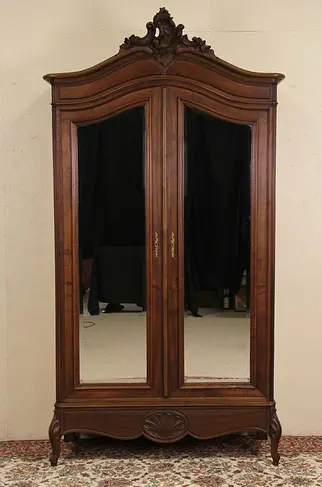 Country French Carved 1900 Antique Armoire or Wardrobe, Secret Drawer