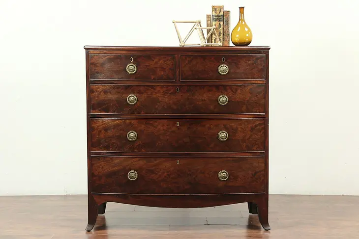 Hepplewhite 1790 Antique Flame Mahogany Bowfront Chest or Dresser #28972