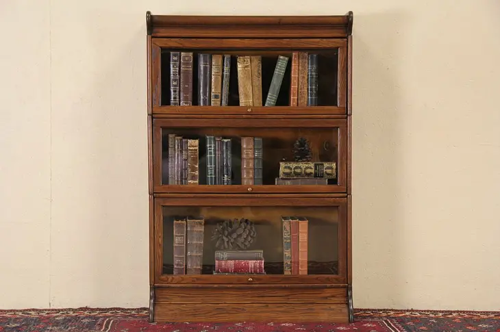 Oak 1900 Woodman 3 Stack Antique Lawyer Bookcase
