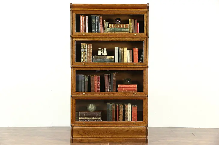Oak 1900 Antique 4 Section Stacking Lawyer Bookcase, 61" Tall