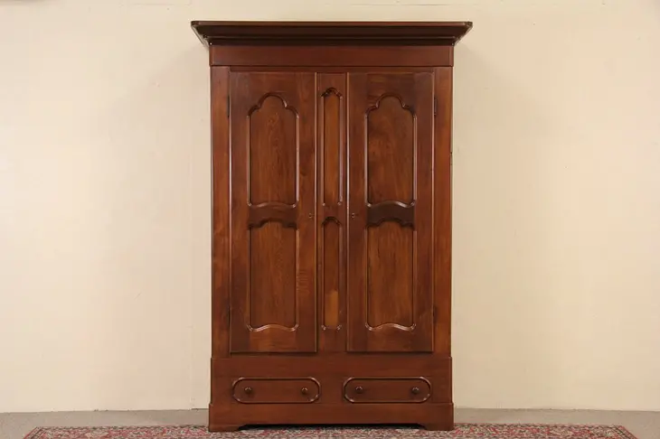 Victorian Walnut 1850's Antique Armoire, Wardrobe or Closet, Signed St. Louis