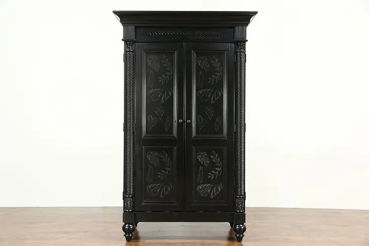Hooker Armoire, Closet or Entertainment Center, Satin Black Hand Painted Finish