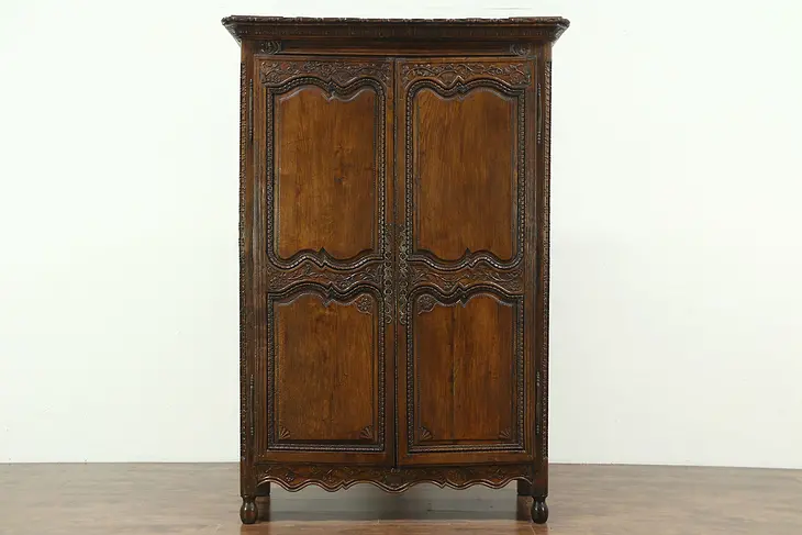 Country French Hand Carved Oak Antique 1760 Armoire or Wardrobe #28836