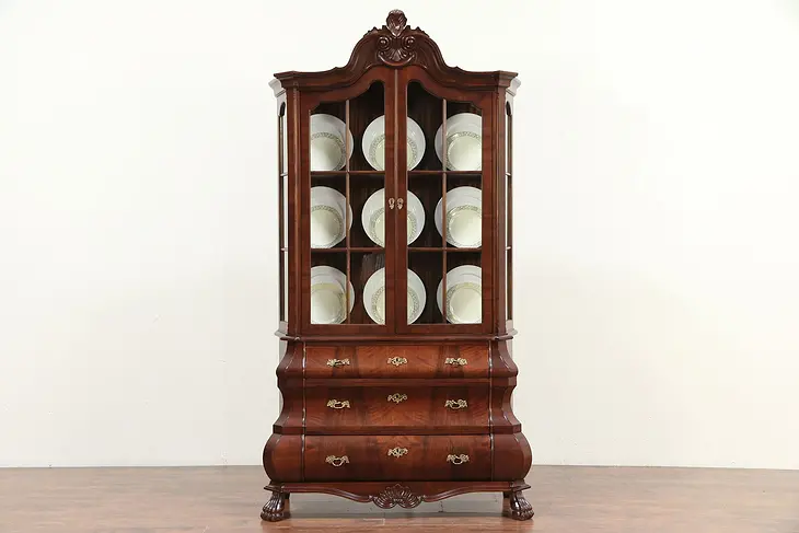 Dutch Baroque Vintage Bombe Mohogany China or Curio Display Cabinet #29421