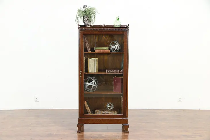 Oak Antique Bookcase, Display or Bath Cabinet, Glass Door #30173