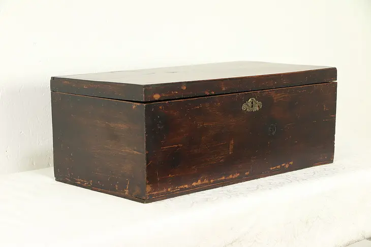 New England Child Size Antique 1830 Trunk or Sewing Box, Wallpaper Lining #30495