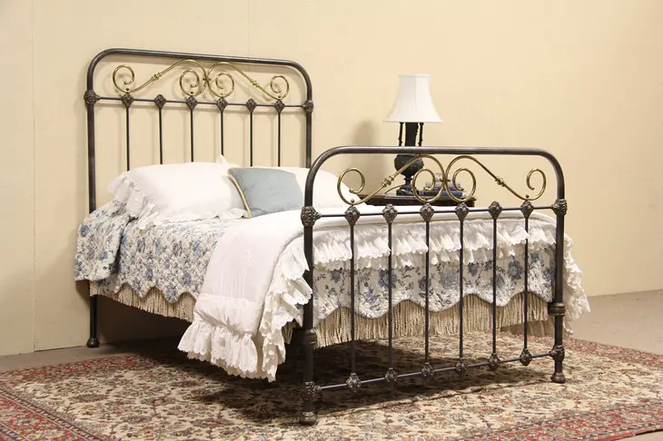 Victorian Antique 1895 Brass & Iron Full Double Size Bed