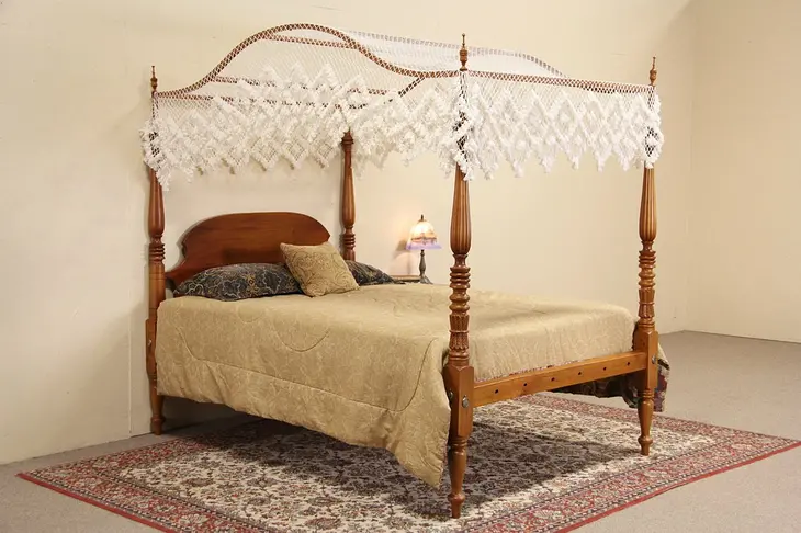 Cherry 1840 Antique Queen Size Poster Bed, Removable Canopy