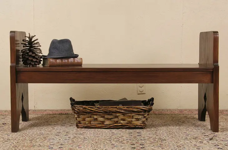 Oak 1910 Antique Courthouse Hall Bench, Double Sided