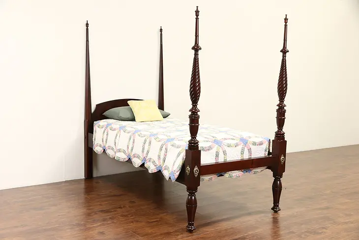 Poster Twin or Single Bed, 1830's Antique Mahogany, Spiral Columns