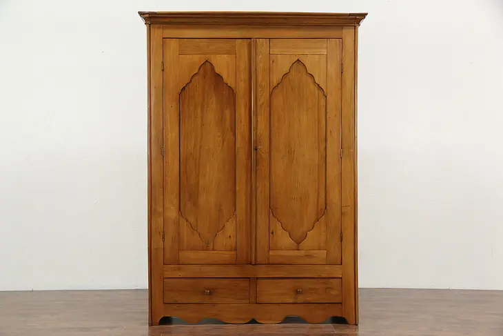 Victorian 1850 Antique Hand Crafted Butternut Armoire, Wardrobe or Closet