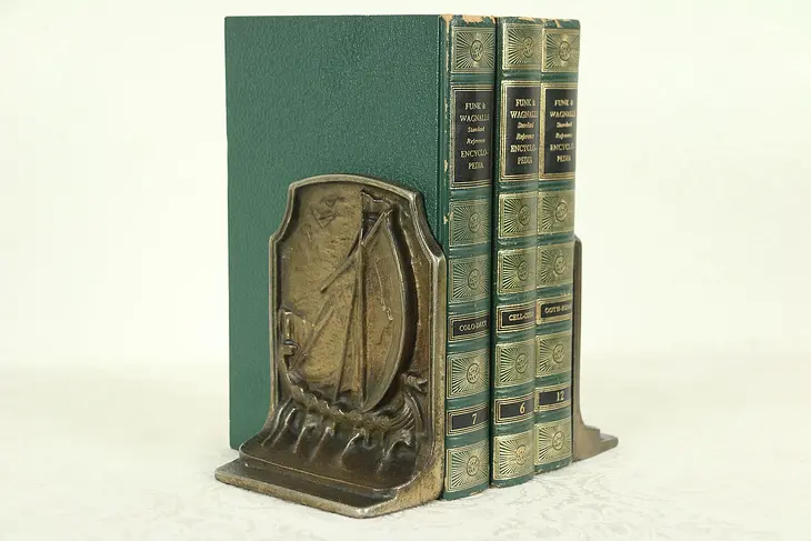 Pair of Viking Galley Ship Antique Bookends, Bronze Finish #28961