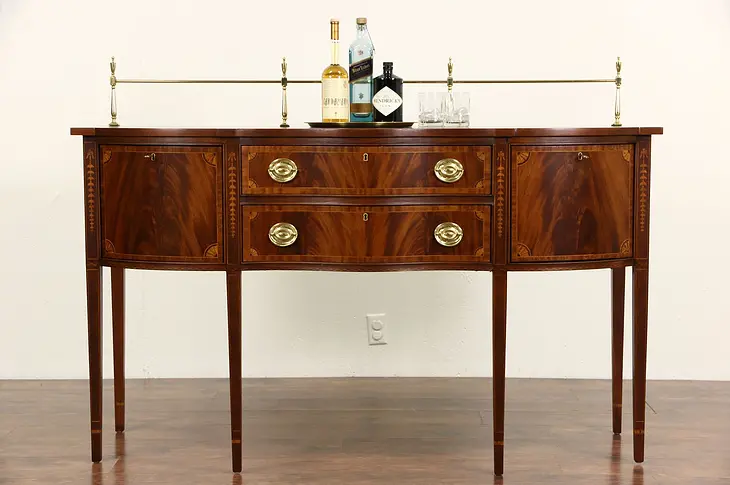 Councill Signed Traditional Vintage Mahogany Marquetry Sideboard, Server, Buffet