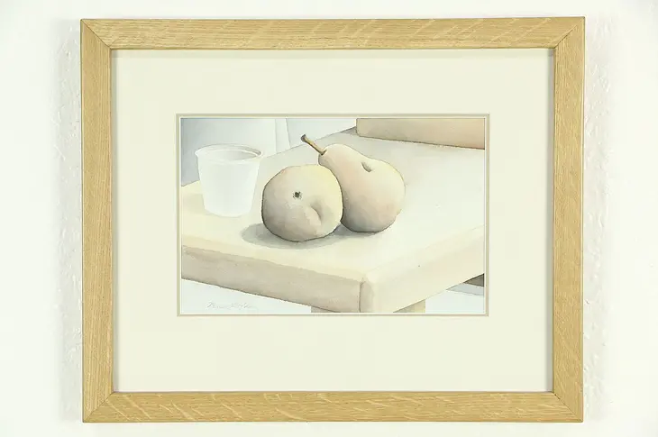 Still Life with Two Pears, Original Watercolor Painting, Signed Bruce Bodden