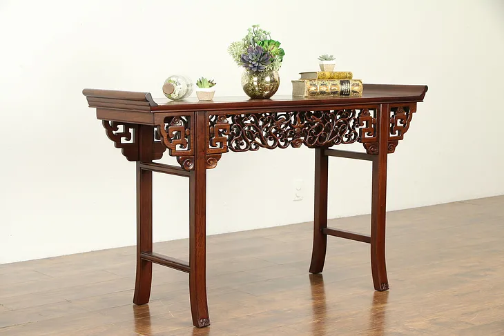 Rosewood Carved Vintage Chinese Altar or Sofa Table, Hall Console #31581