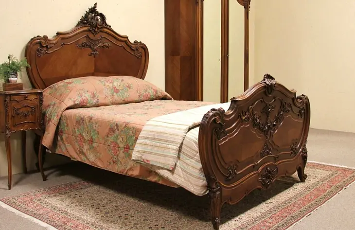 Carved French Queen Size 1895 Antique Bed