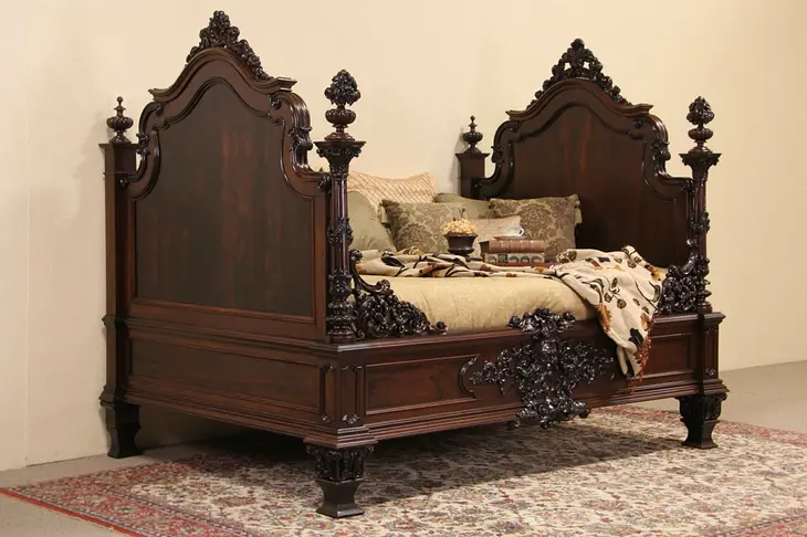 Rosewood Carved Austrian Antique 1875 Bed