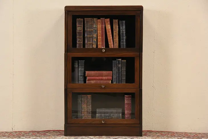Stacking 1950's Vintage Walnut Lawyer Bookcase, Glass Doors