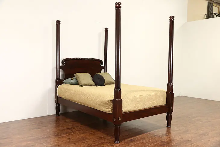 Empire 1820's Antique Queen Size Hand Carved Mahogany Poster Bed