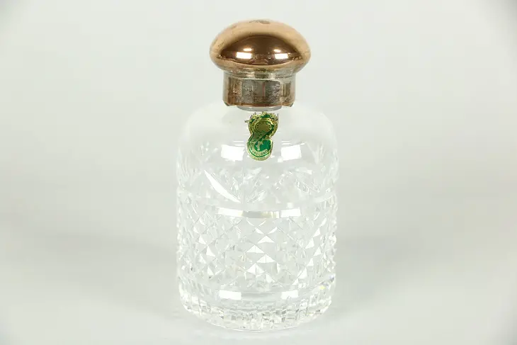 Waterford Signed Scent or Cologne Bottle, Stopper, Silver Plate Copper Cap