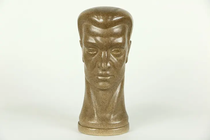 Art Deco 1940's Vintage Head Sculpture, Speckle Glaze Ceramic