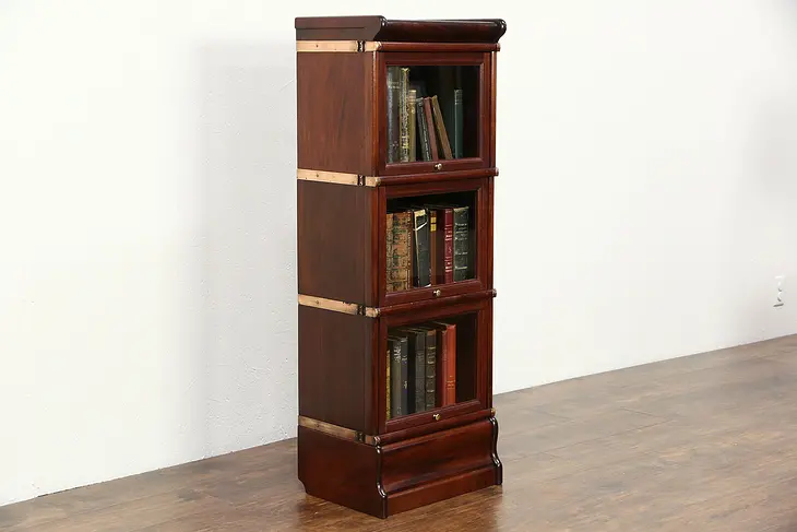 Macey Signed Antique 3 Stack Lawyer Narrow Bookcase